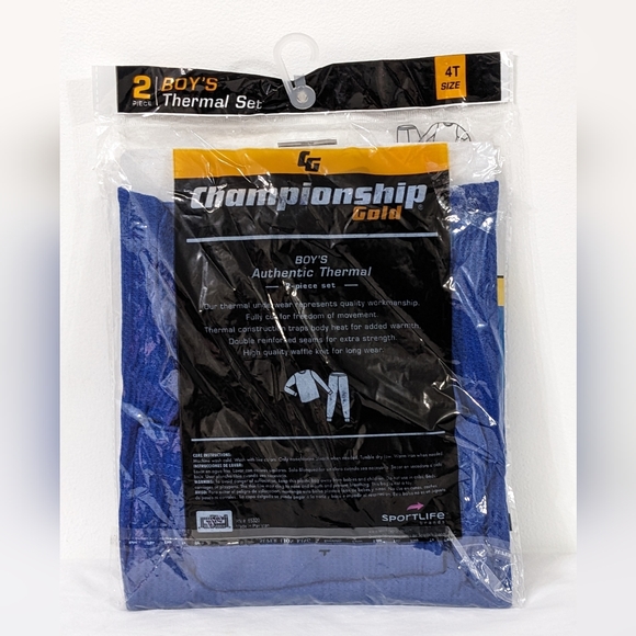 NEW Boys Championship Gold Blue Authentic Thermal 2 Piece Set, 4T Size - Picture 2 of 2